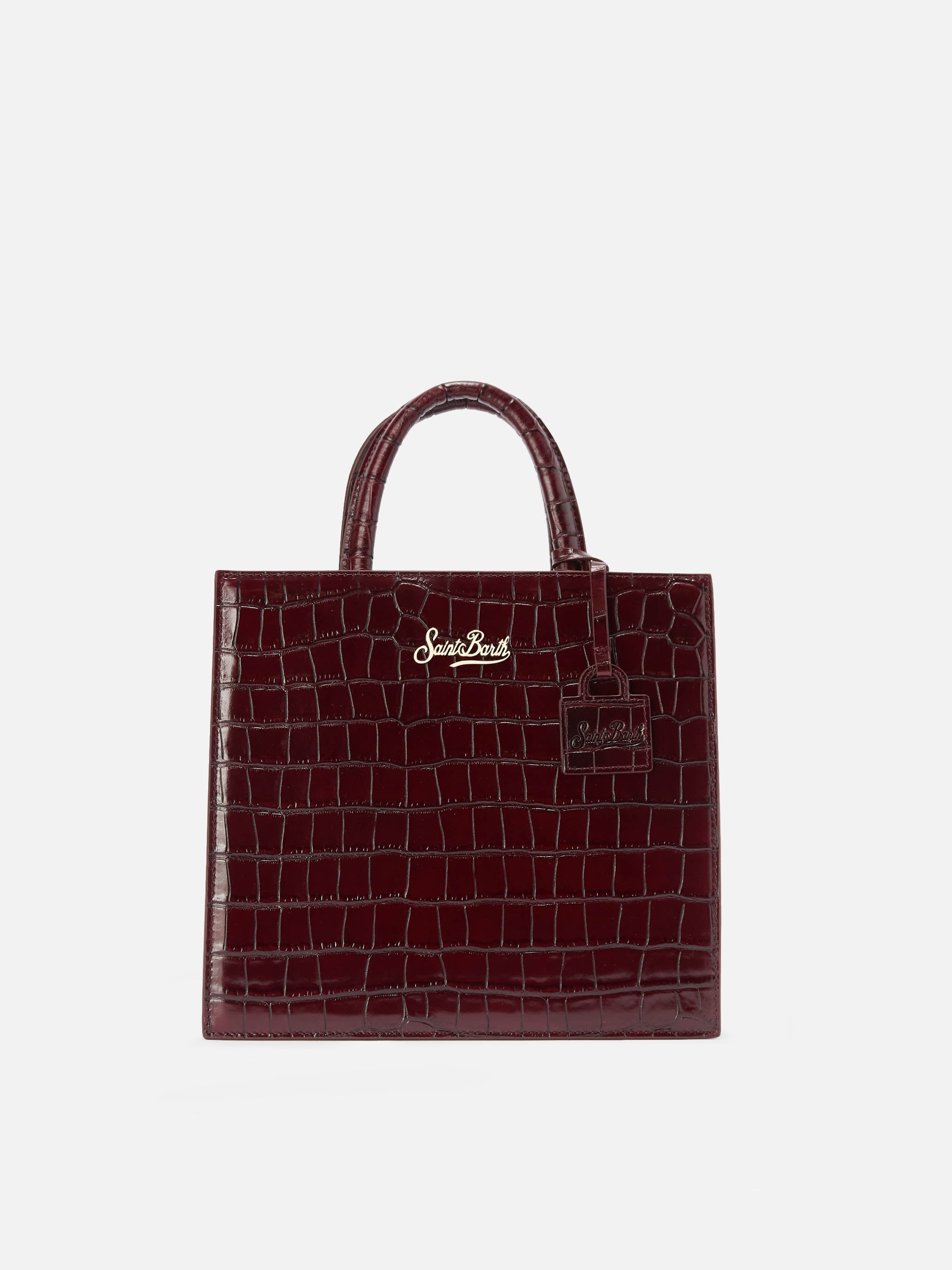 Shop Bag Midi burgundy crocodile print bag