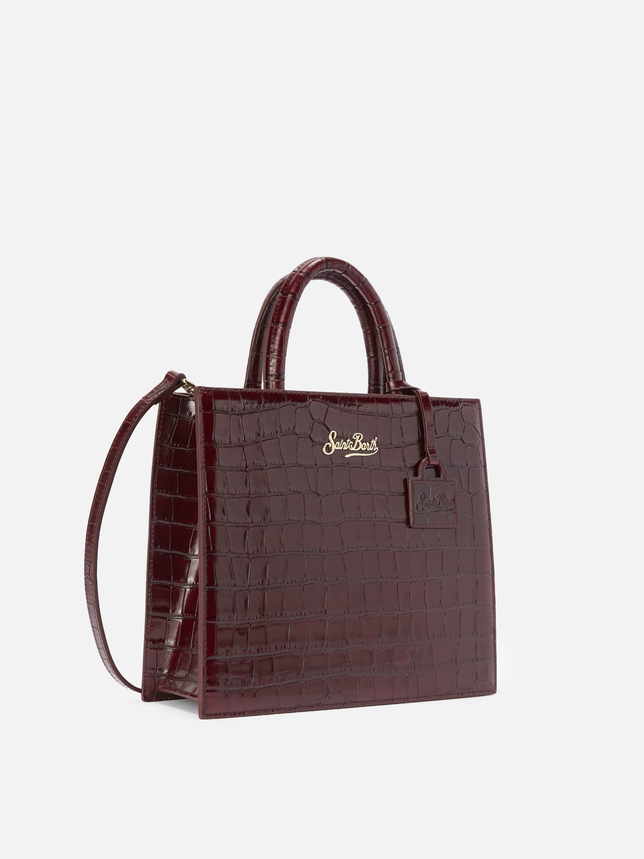 Shop Bag Midi burgundy crocodile print bag