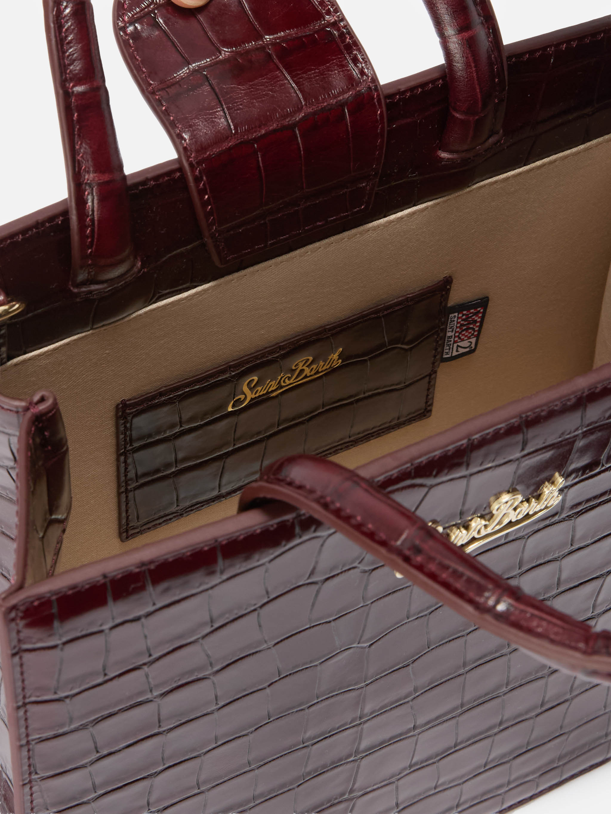 Shop Bag Midi burgundy crocodile print bag