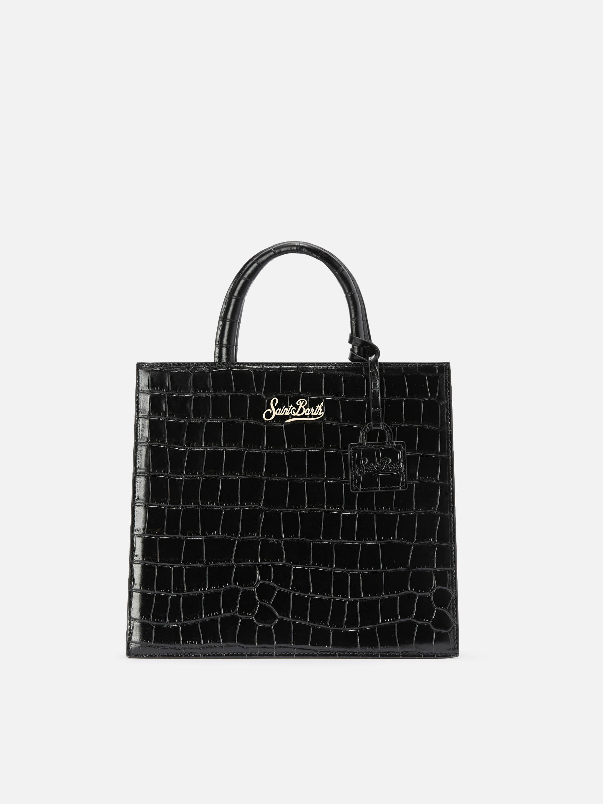 Shop Bag Midi black crocodile print bag