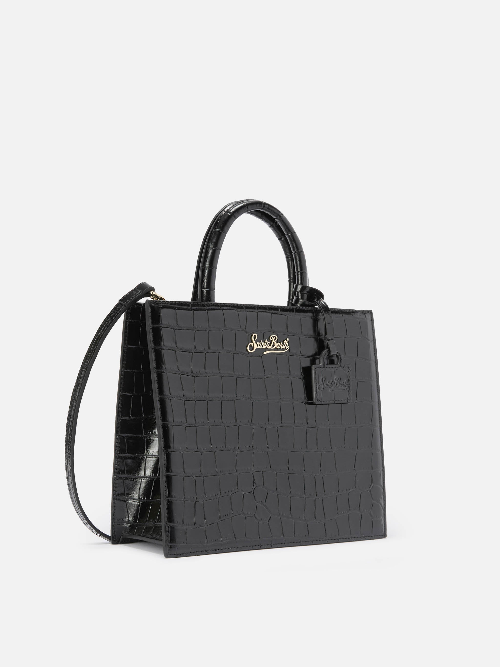 Shop Bag Midi black crocodile print bag