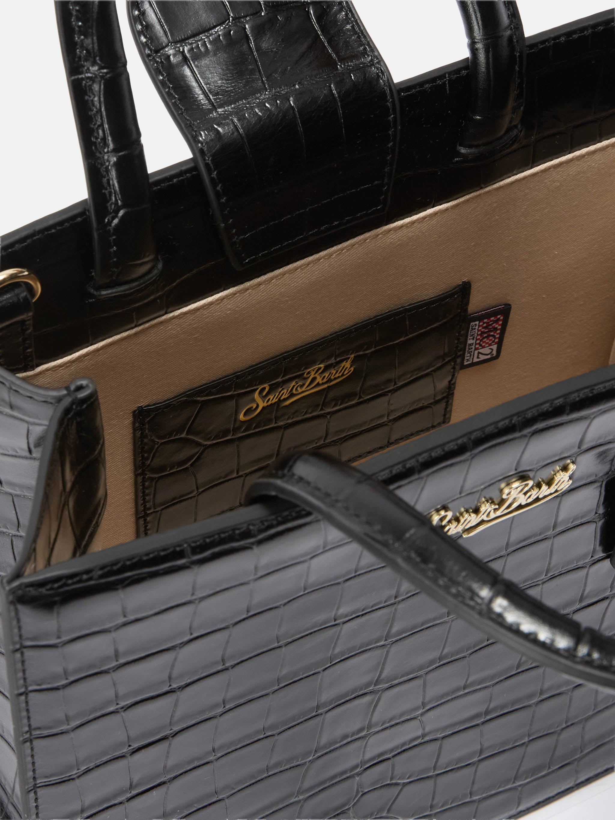 Shop Bag Midi black crocodile print bag