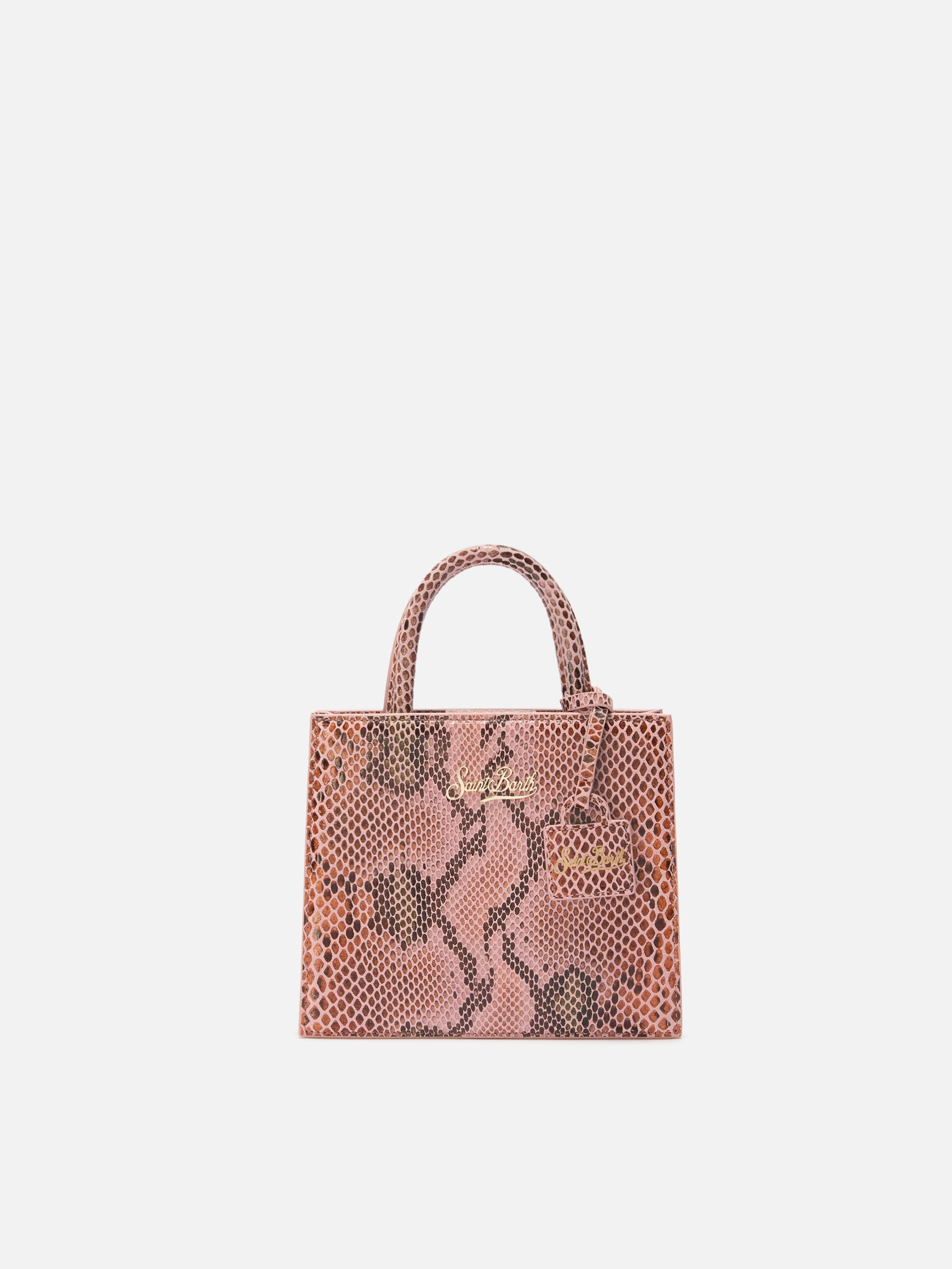 Shop Bag Mini pink python print bag