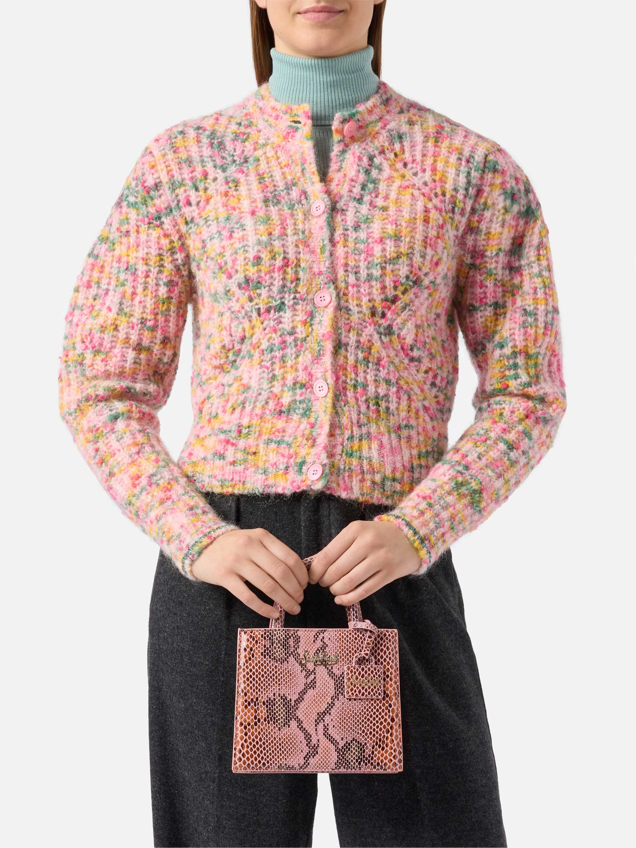Shop Bag Mini pink python print bag