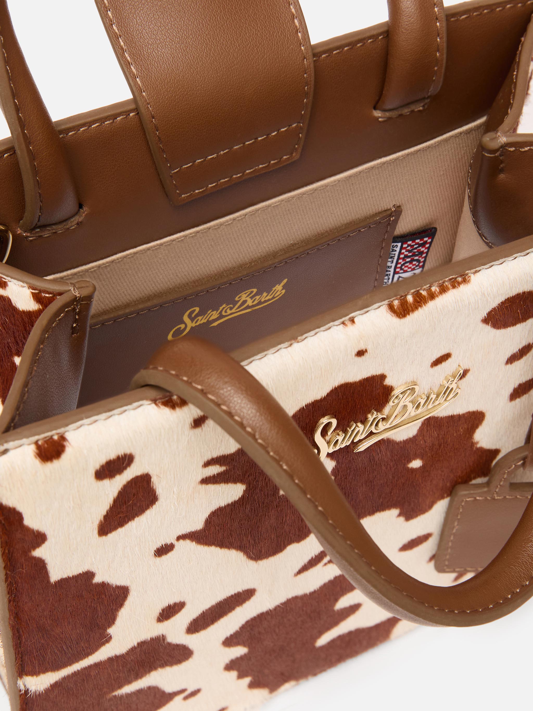 Shop Bag Midi in pony hair with cow skin print