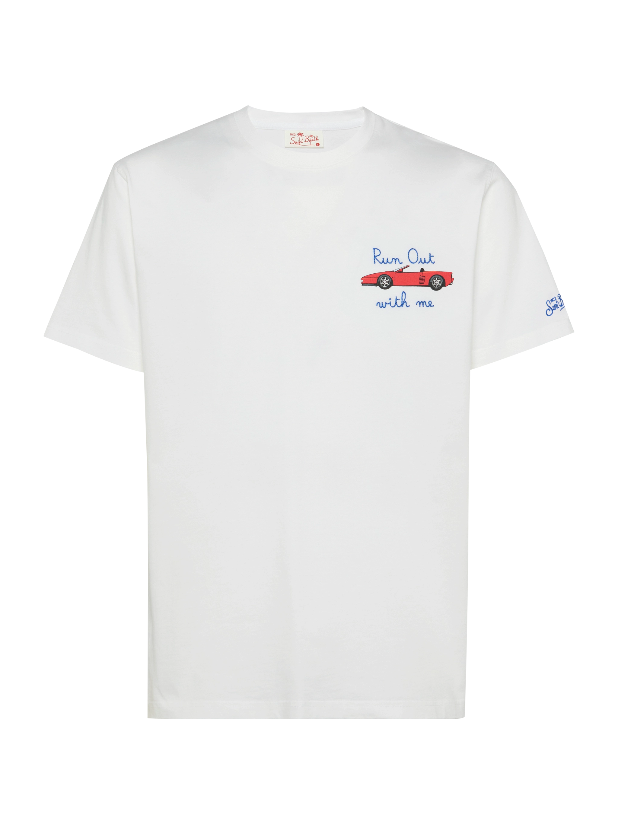T-shirt with car print and Run out with me embroidery
