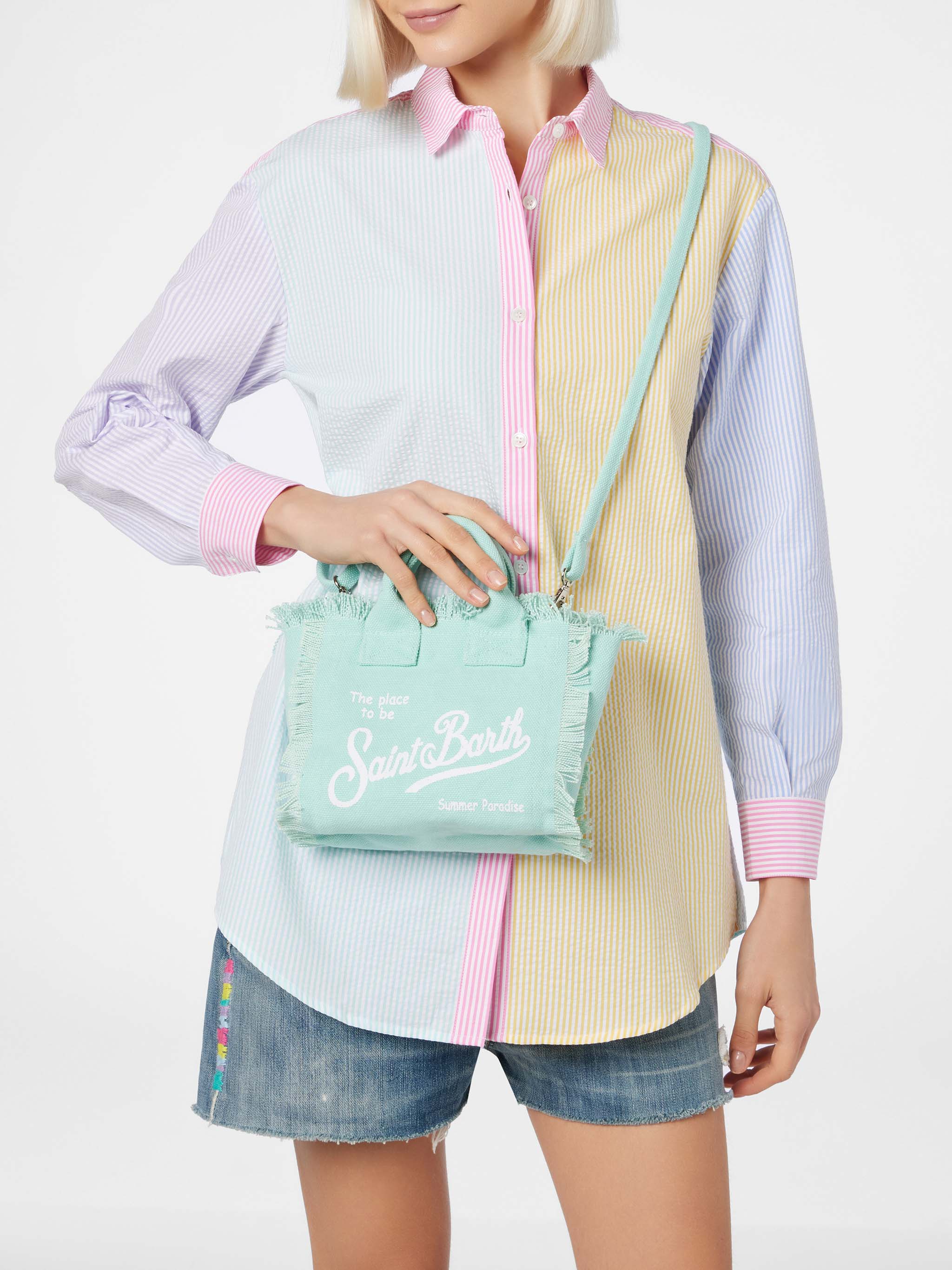 Water green cotton canvas Mini Vanity bag