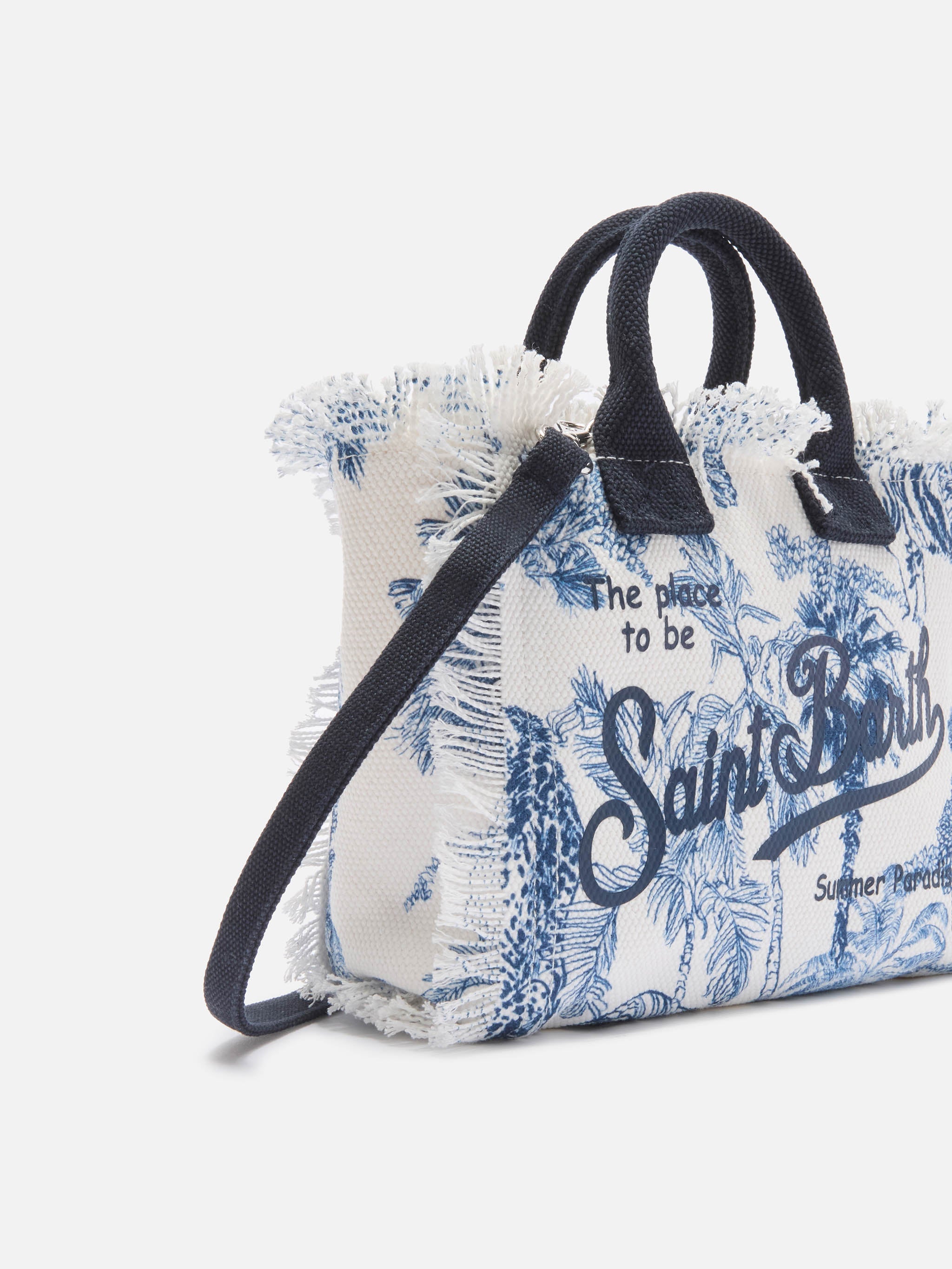Canvas Vanity mini bag with blue toile de Jouy print