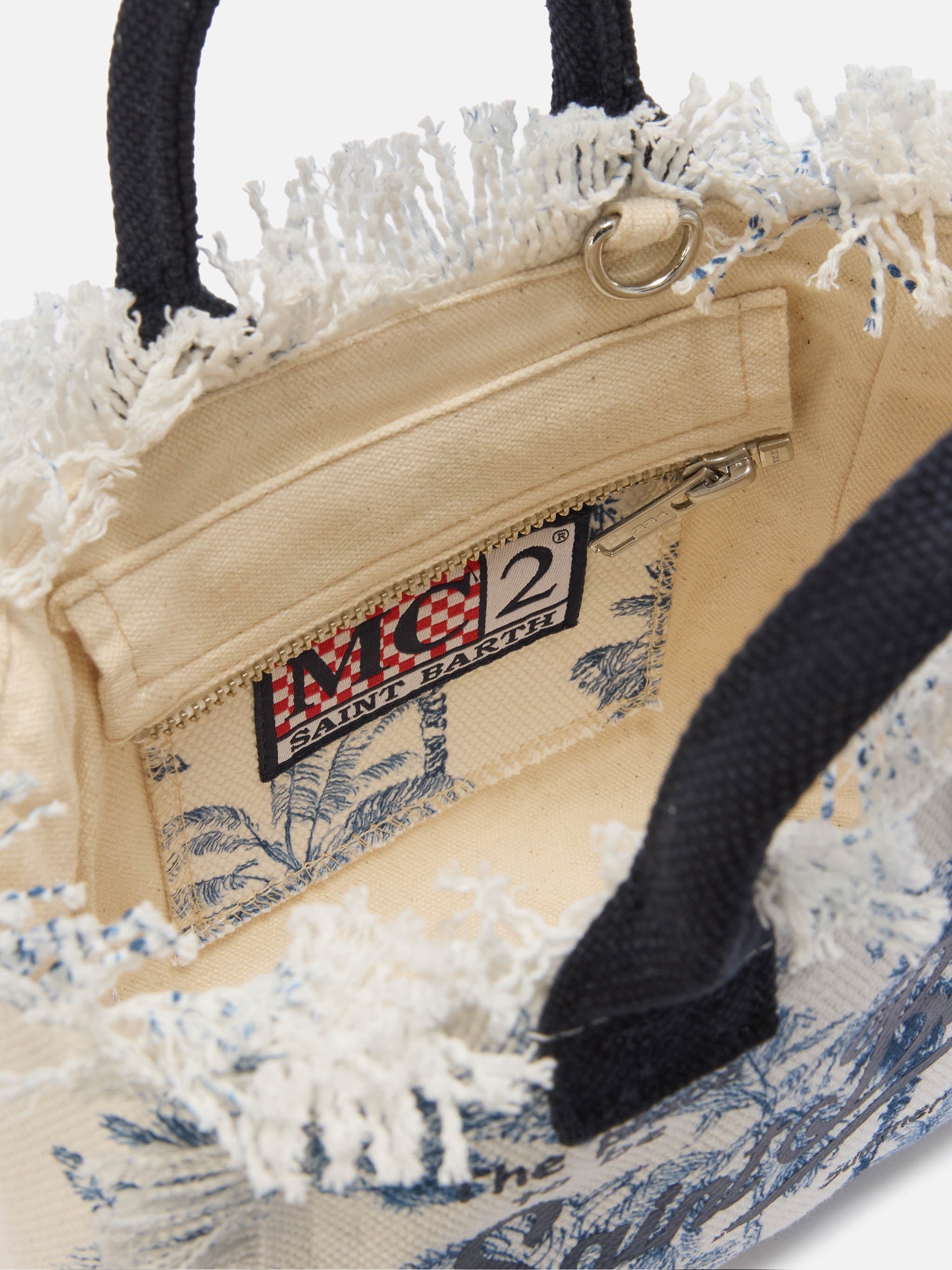 Canvas Vanity mini bag with blue toile de Jouy print