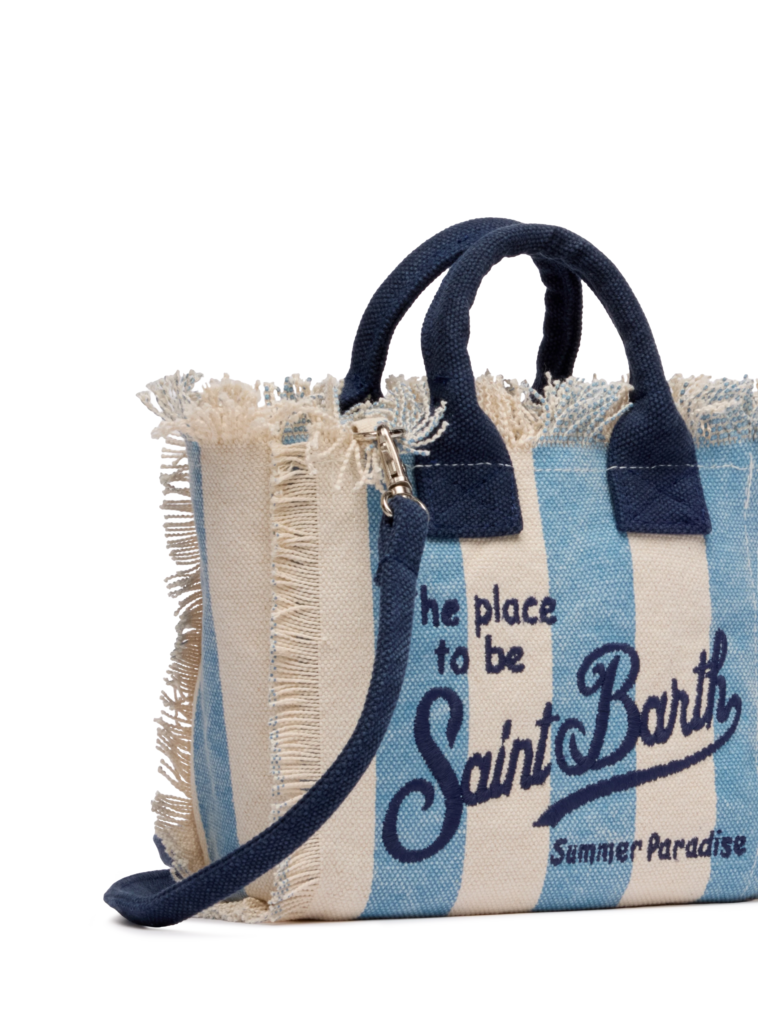 Cotton canvas Mini Vanity bag with striped print