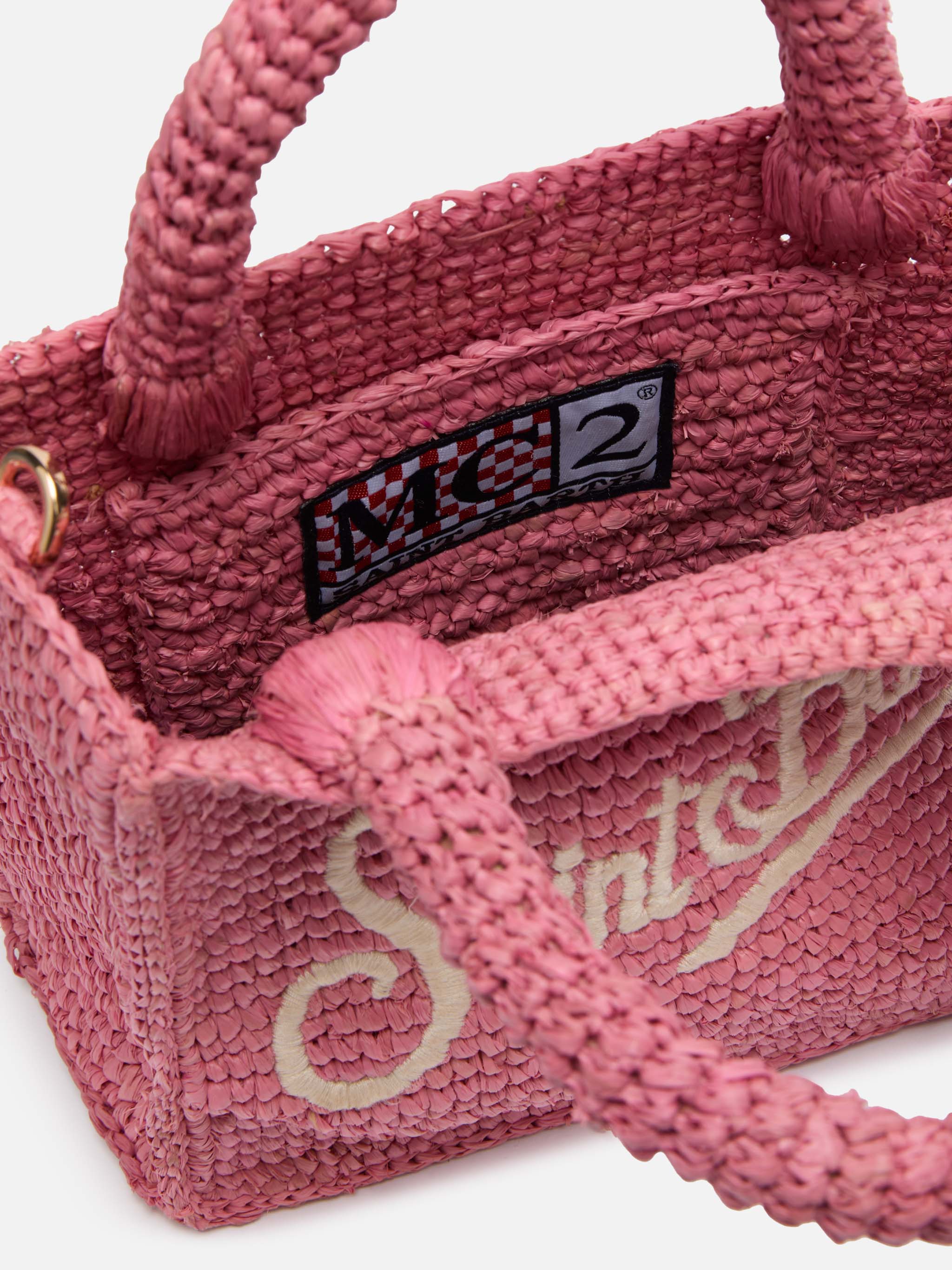 Pink Mini Vanity Raffia bag with Saint Barth embroidery