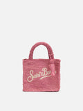 Pink Mini Vanity Raffia bag with Saint Barth embroidery