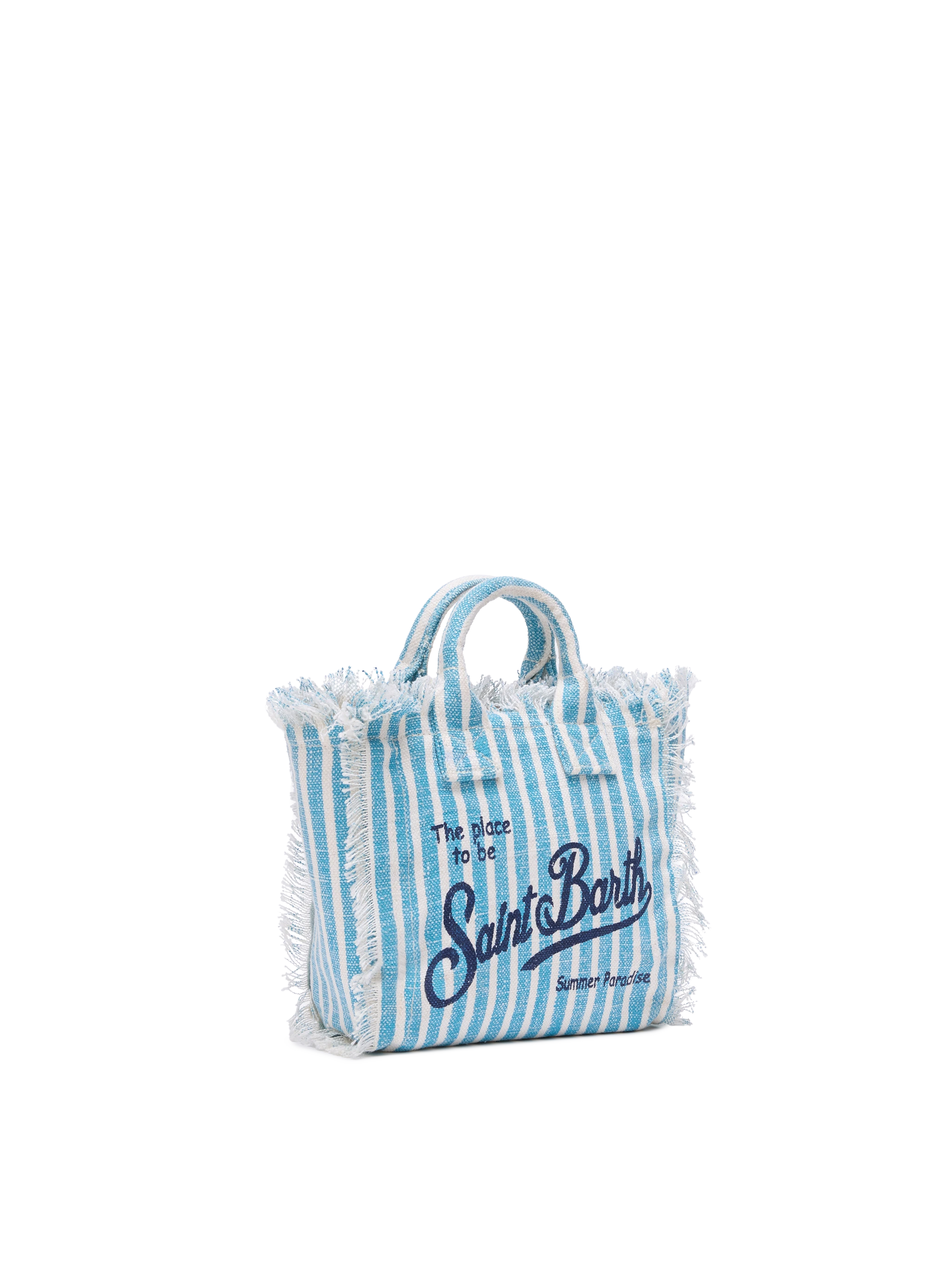 Mini Vanity bag with striped print in 100% LINEN