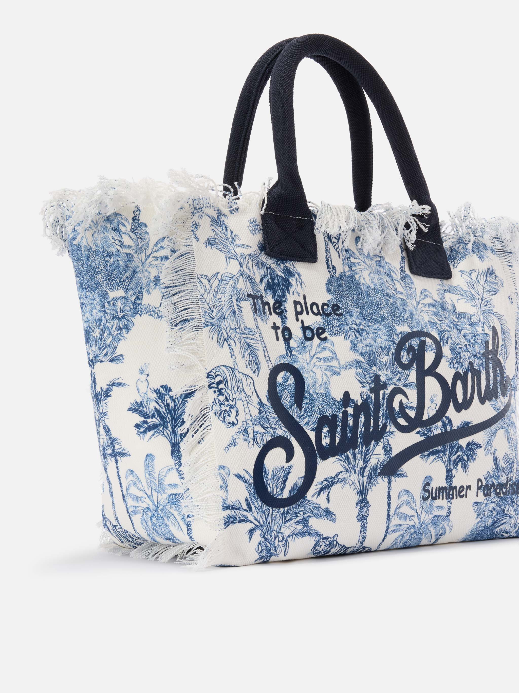 Regular Vanity canvas bag with blue toile de Jouy print