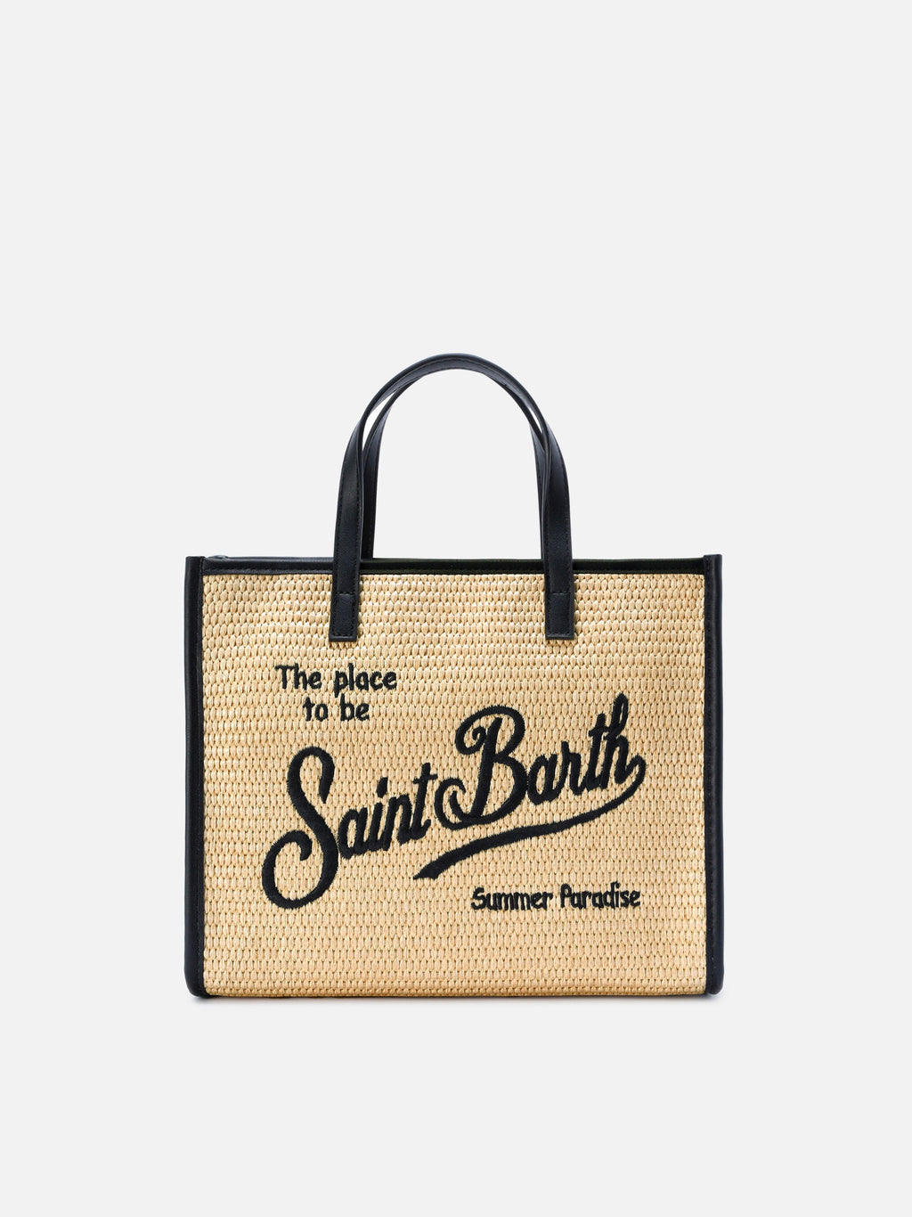 Vivian medium raffia effect bag with black embroidered logo