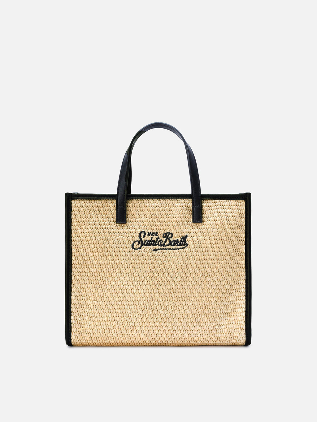 Vivian medium raffia effect bag with black embroidered logo