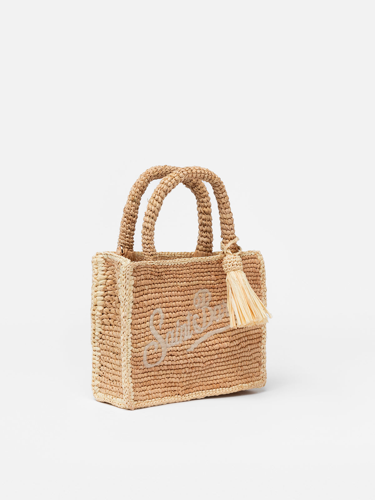 Beige Mini Vanity Raffia bag with Saint Barth embroidery