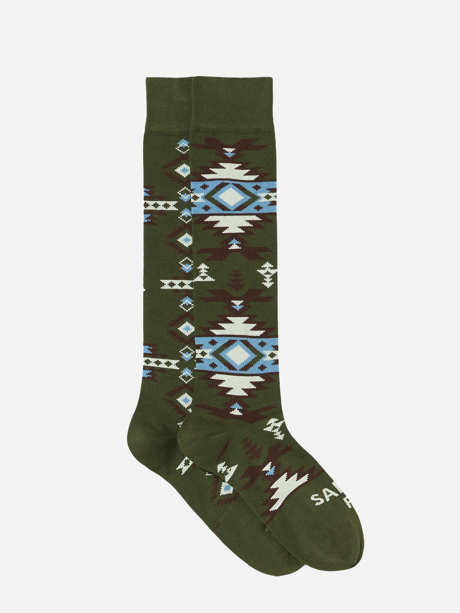 Calze lunghe con motivo etnico beige e blu