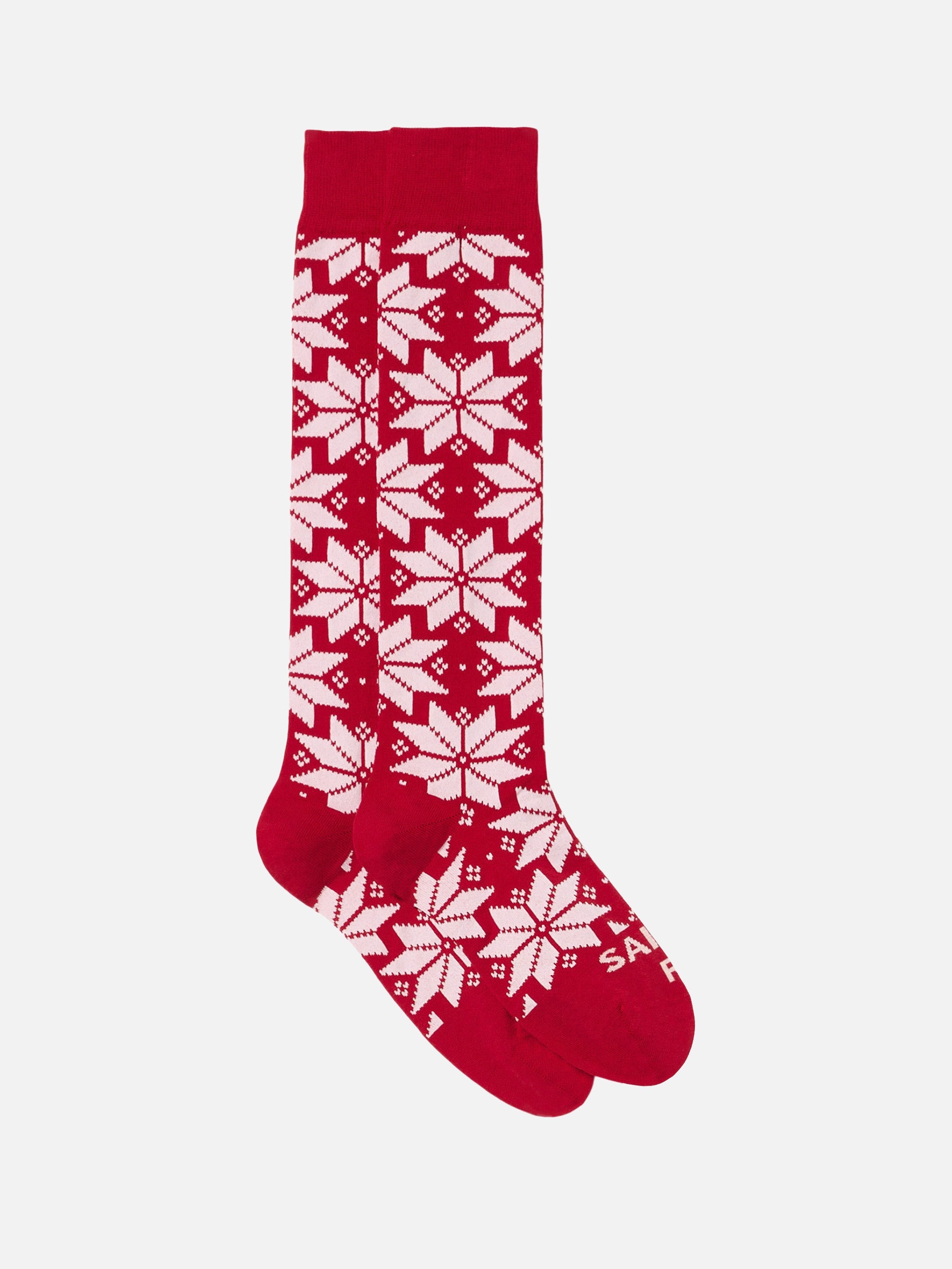 Calze lunghe con motivo nordico rosso